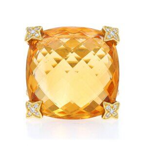David Yurman Cushion On Point Citrine Diamond Ring Yellow Gold 18k .12ctw